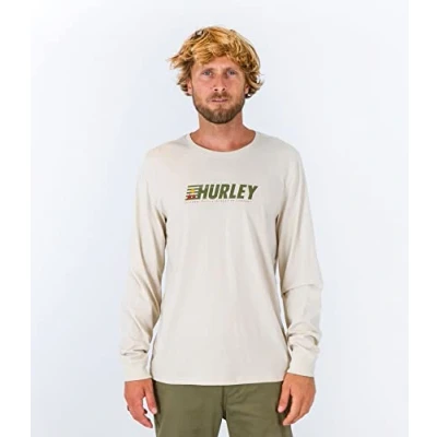 Image of Hurley Men&#039;s Evd Explore Expolation Ls T Shirt, Bone, L
