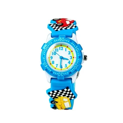 Image of ele ELEOPTION Children&#039;s Watch Waterproof 3D Cute Cartoon Round Dial Silicone Rubber Band Quartz Wrist Xmas Gift for Little Girls Boy Kids Children Environmental Friendly Car, Blue