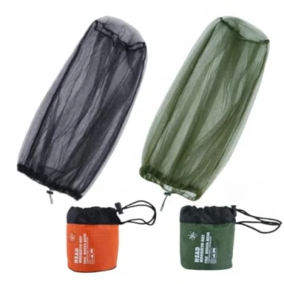 Image of Ziyofinn 2PCS Midge Head Net with Storage Bag Face Mesh Nylon Mosquito for Outdoor Hiking Camping Climbing Fishing and Walking (Black/Green)