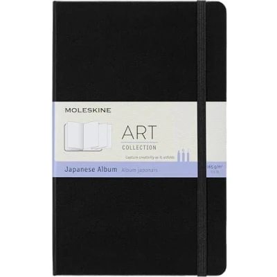 Image of Moleskine 13 x 21 cm Large Art Collection Japanese Album Sketchbook with Hard Cover and Elastic Closure Paper Suitable for Pens, Pastels Charcoal, Colour Black, 48 Pages