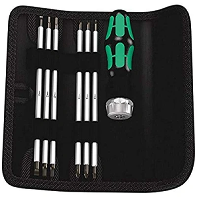 Image of Wera 73665 Kraftform Kompakt Vario Ra Ratchet Screwdriver and Bit Set, 7 Pieces