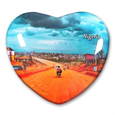 Image of Nigeria Fridge Magnet Refrigerator Stickers Collection Decorative Travel Souvenir Heart Shaped Crystal Glass