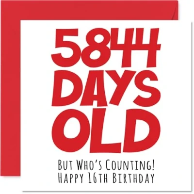 Image of 16th Birthday Card for Boys Girls Him Her 5844 Days Old Funny Teenager Sixteen Sixteenth Happy Brother Sister Son Daughter Cousin, 145mm x Humour Joke Greeting Cards