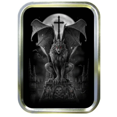Image of TEEZ Demon Gate Keeper 2oz Gold Tobacco Tin,Baccy Tin, Smoking Tin