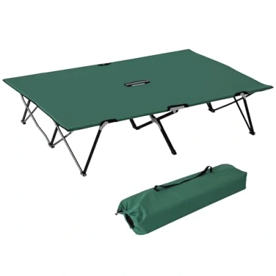 Image of Outsunny Double Camping Bed Cot Foldable Sunbed Outdoor Patio Sleeping Super Light with Carry Bag (Green)