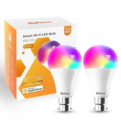 Image of Smart Bulb Light B22 Works with Apple HomeKit, Google Home, Siri Colour Changing Light, Dimmable Warm White WiFi 9W (60W Equivalent) 810LM 2 Packs
