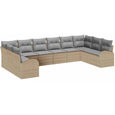 Image of vidaXL 10 Piece Garden Sofa Set with Cushions Beige Poly Rattan