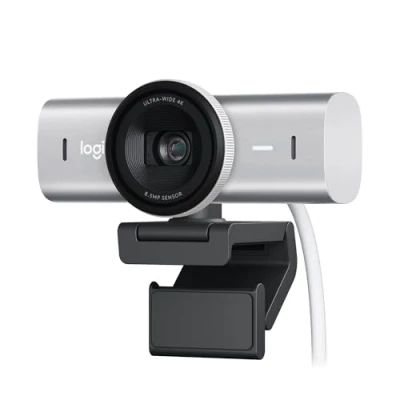 Image of Logitech MX Brio Ultra HD 4K Collaboration and Streaming Webcam, 1080p at 60 FPS, Dual Noise Reducing Mics, Show Mode, USB C, Webcam Cover, Works with Microsoft Teams, Zoom, Google Meet, Pale Grey