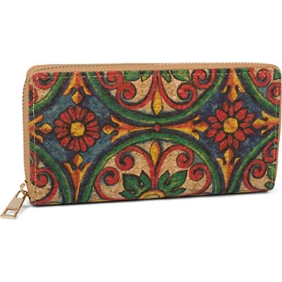Image of styleBREAKER Women&#039;s Cork Wallet with Colourful Pattern Print in Ethnic Look, Zipper, 02040138, Colour:Red Green Blue Yellow