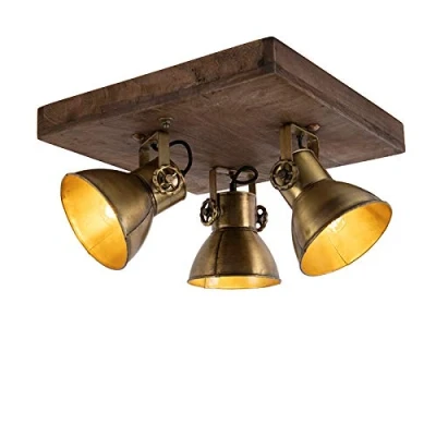 Image of Qazqa Ceiling Lamp I Flush Light Bronze with Wood 3 Way Mangoes Industrial Suitable for LED E27 Steel Surface Mounted spotway Living Room
