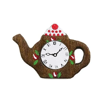 Image of Melody Jane Dolls House Teapot Wall Clock Wooden Miniature Kitchen Ornament Accessory