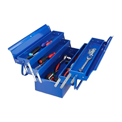 Image of Relaxdays Empty Tool Box 5 Compartments with Carry Handle Metal Lockable HBT 21 x 53 20 cm Blue