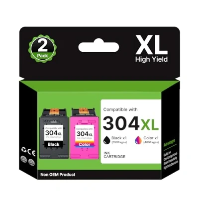 Image of RUDGUZ 304XL Ink Cartridges Multipack Replacement for HP 304 XL Black and Color DeskJet 2620 2622 2630 2632 2633 2634 3720 ENVY 5010 5020 5030 5032 5055 AMP 120 131 printers (2 Pack)
