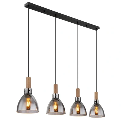 Image of Mattea Bar Pendant Ceiling Light Matt Black Smoke Glass Shade 4x E27