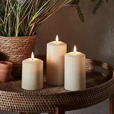 Image of Lights4fun Set of 3 TruGlow® Outdoor Waterproof Flameless LED Pillar Candles Battery Operated with Timer