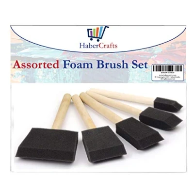 Image of Foam Brush Brushes Paint Sponges Pads Sponge for Acrylics Painting Decorating Varnish Staining Wooden Handles 5 Mixed Set (5 Assorted Size 3 Pack)