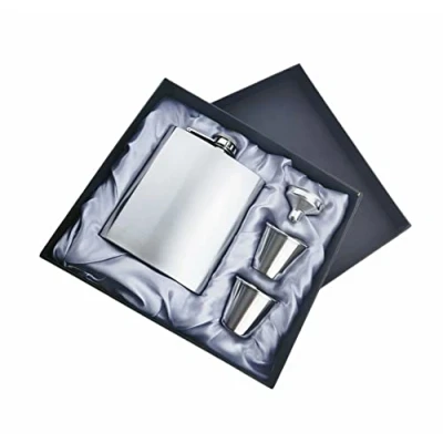 Image of Flask Gift Set Stainless Steel 7Oz Liquor Hip Funnel, Flasks for with 2 Cups &amp; Funnel Birthday Men