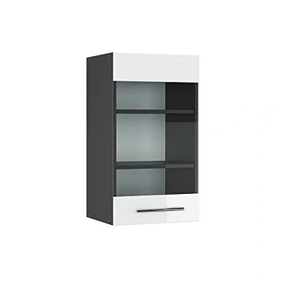 Image of Vicco Glass kitchen cabinet Fame Line, White High Gloss/Anthracite, 40 cm