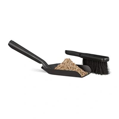 Image of Relaxdays Small Dustpan and Brush Set, Durable Steel Set with Sweeper, Ash Scoop, Black