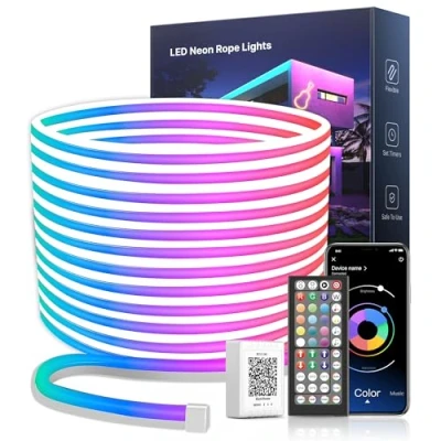 Image of 10M Led Neon Rope Lights, RGB Strip Lights with App/Remote Control, Music Sync Colour Changing Waterproof for Indoors Outdoors Bedroom Home Decor