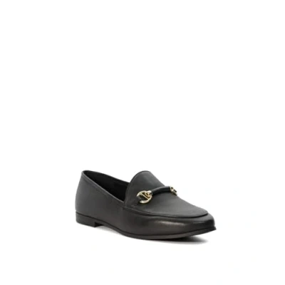 Image of Dune Ladies Grandes Flat Metal Trimmed Loafers Size UK 5 Heel Black
