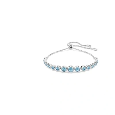 Image of Swarovski Imber Tennis bracelet, Mixed round cuts, Blue, Rhodium plated