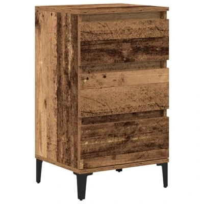 Image of vidaXL Rustic Bedside Cabinet Solid Reclaimed Wood, Brown, Distressed Finish Rectangular Wooden Nightstand with Drawers Bedroom/Living Room Furniture