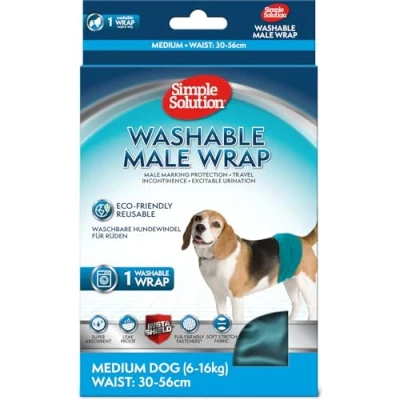 Image of Simple Solution Washable, RE Useable Absorbent Male Wraps with Leak Proof Fit for Excitable Urination, Incontinence, or Marking 1x Small Diaper