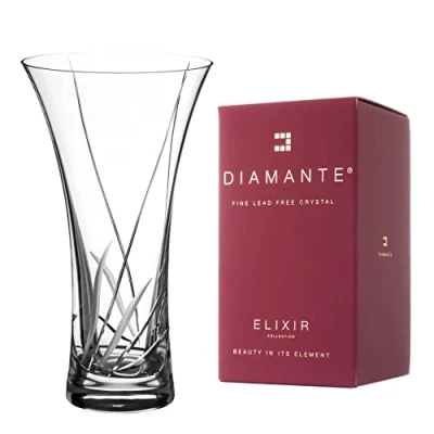 Image of DIAMANTE Hollow Sided Vase ‘Meadow’ Crystal Trumpet Lead Free Glass (21.5cm)