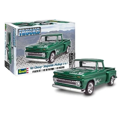 Image of Revell Monogram 1:25 Scale 1965 Chevy Stepside Pickup 2 in 1 Diecast Model Kit, Clear,white