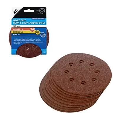 Image of 6 x Mixed Grit Hook and Loop 125mm Sanding Disc Sheets, Palm Orbital Sander Pads
