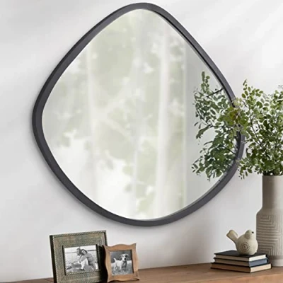 Image of AOAOPQ Irregular Wall Mounted Makeup Mirror Black Desk Cute Decor Modern Asymmetric Entrance Hallway Shower Mirrors Thin Frame Dressing 30x40 Cm