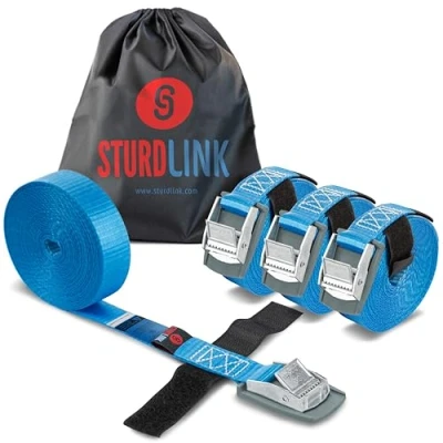 Image of Tie Down Straps with Cam Buckle 5m 25mm 250kg + Transport Bag Set of 4 Heavy Duty Adjustable Lashing Strap for Roof Racks, Bicycle Carriers, Luggage, Trailer Professional Quality