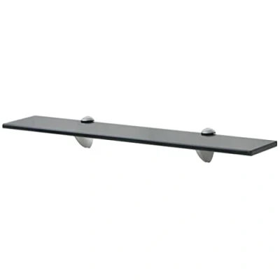 Image of vidaXL Modern Floating Glass Wall Shelf, 60x20 cm, 8mm Black Tempered Safety with Zinc Alloy Clip Brackets, Easy Installation, Maximum Load 10kg