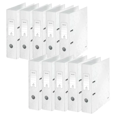 Image of Leitz A4 Lever Arch File, White, 80 mm spine width, WOW Range, Files &amp; Folders, 10052001, Pack 10, Design may vary