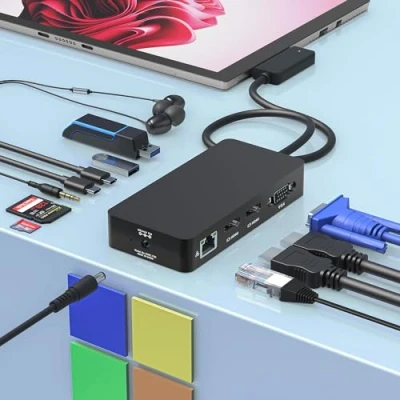 Image of Microsoft Surface Docking Station, 12 in 1 Triple Display Dock (2*HDMI +VGA),Docking Station for Pro 11/10/9/8/X/7/6/5/4/3, Laptop 5/Go/4/3/2/1, Book 3/2,