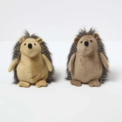 Image of HOMESCAPES Hedgehog Plush Door Stops, Set of 2 in Beige and Brown, 22cm H x 10cm W D, Luxuriously Soft Material Animal Stoppers for Home or Office Heavy 1.6 kg