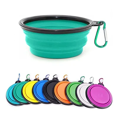 Image of Collapsible Dog Bowl,Collapsible Water Bowls for Cats Dogs, Portable Pet Feeding Watering Dish,Portable Food Bowl with Carabiner (Small(350ML), light green)