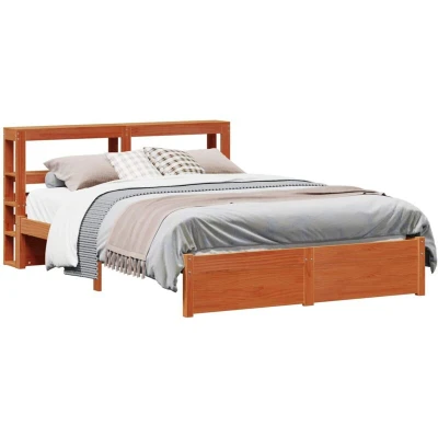 Image of vidaXL Bed Frame with Headboard Wax Brown 140 x 200 cm Solid Pine Wood