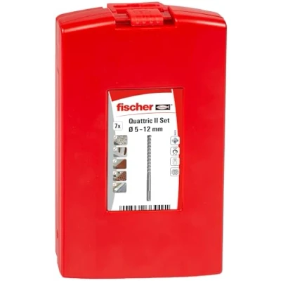 Image of fischer Hammer Drill Bit Quattric II S Set, 5 12 mm Diameter, Bits Set with Various Sizes, Tool for Drilling in Reinforced Concrete, Pack of 7