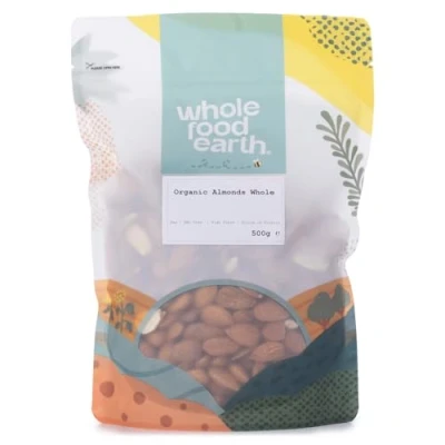 Image of Wholefood Earth Organic Almonds Whole 500g Raw GMO Free Vegan High Fibre Source of Protein Certified