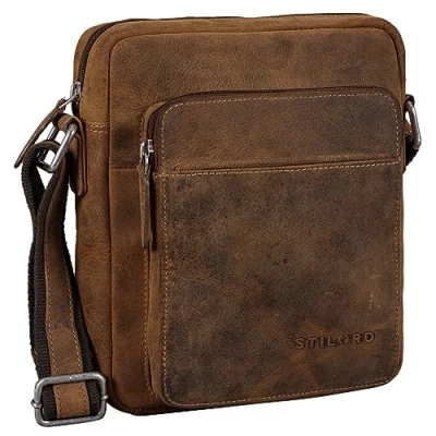 Image of STILORD &#039;Vittorio&#039; Small Messenger Bag for Men Leather Crossbody Bags Over The Shoulder Courier Tablet 9.7 inch iPad Satchel Vintage, Colour:Black