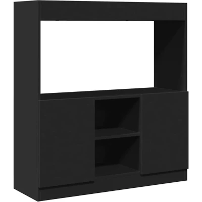 Image of vidaXL Highboard Sideboard Storage Cabinet Cupboard Black Engineered Wood 3 Shelves with 2 Door for Organization