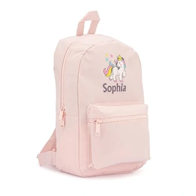 Image of Lobeko Personalised Backpack Kids Rucksack with Name Toddler Bag Embroidered Named Childrens School PE Back to Unicorn Girls Pink