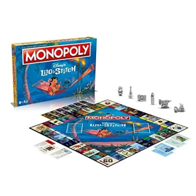 Image of Winning Moves Disney Lilo and Stitch Monopoly Board Game, Embark on an out of this world journey with Lilo, Stitch, Nani, Jumba many more, Gift for ages 8 plus