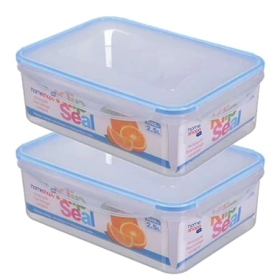 Image of HOMESHOPA Plastic Airtight Food Storage Container, Leakproof Rectangle Container with Clip Lock Lid, BPA Free Reusable Meal Prep Lunch Box Microwave Freezer &amp; Dishwasher Safe (2 Pack, 2.5 Litre)