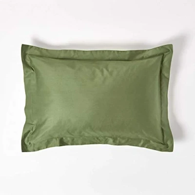 Image of HOMESCAPES Moss Green Organic Cotton Oxford Pillowcase Standard Size 400TC 600 Thread Count Equivalent Housewife Pillow Case