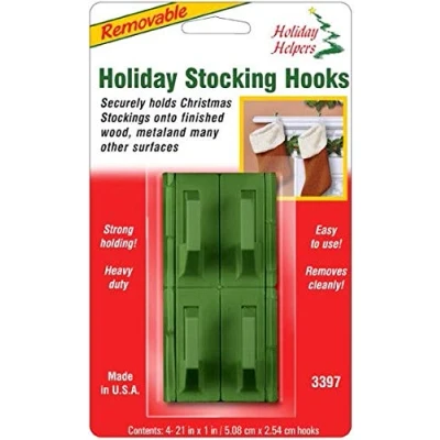 Image of Magic Mounts Holiday Helpers : Green 4 Pack Removable Stocking Hooks 3397