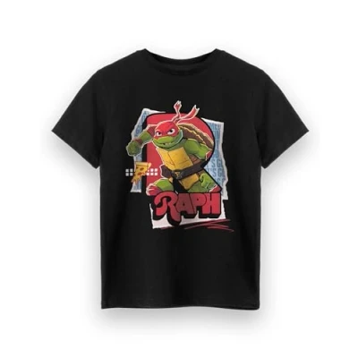 Image of Teenage Mutant Ninja Turtles Raph Boys T Shirt Kids Raphael Short Sleeve Graphic Tee in Black Alternative Art Character Apparel Top TMNT Comic Book Movie Series Game Merchandise Gift