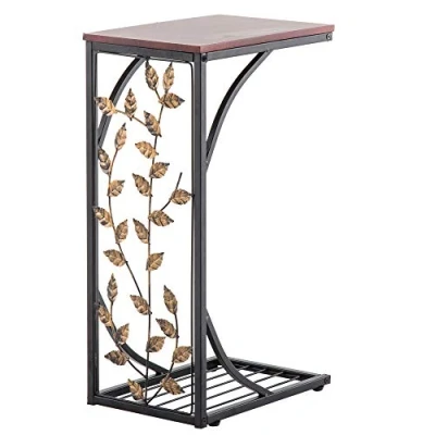 Image of C Shaped Side Table,Sofa End Table, Laptop Coffee Snack for Small Space,Living Room, Bedroom (leaves)